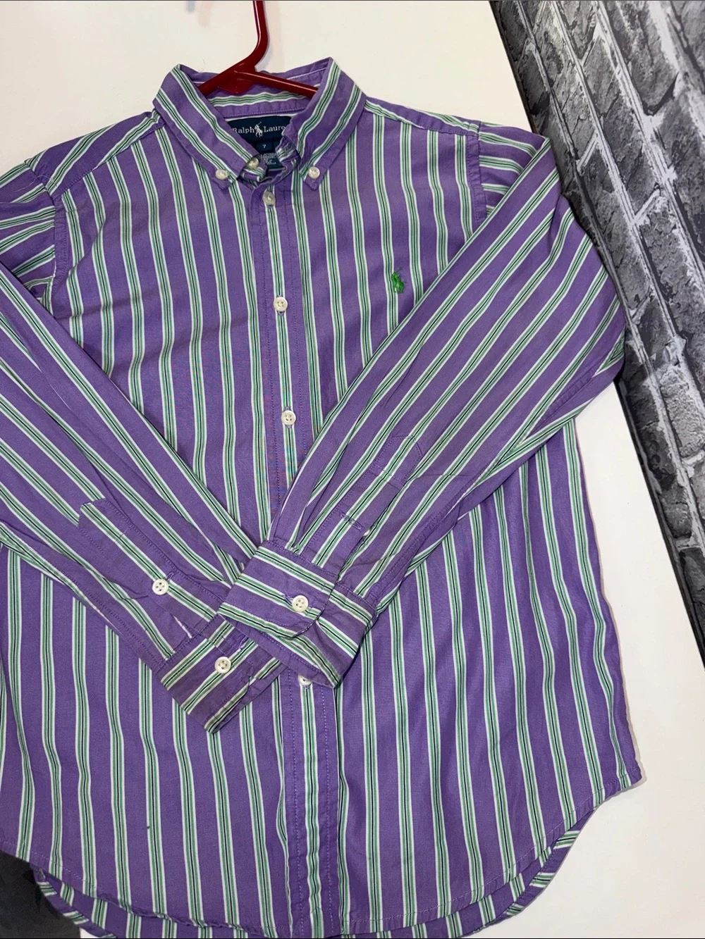 Ralph Lauren Purple, Green & White Striped Button-Down Shirt